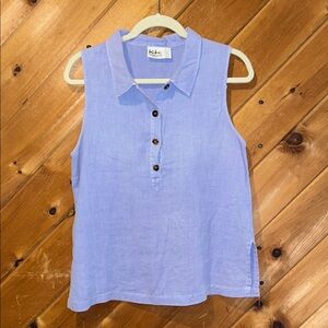 Kiko vintage 100% linen button down collar sleeveless top